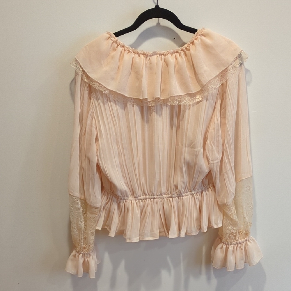 NWT Caroline Constas Peach Cream Ruffle Peplum Lace Blouse Medium Romantic Boho - Picture 9 of 9
